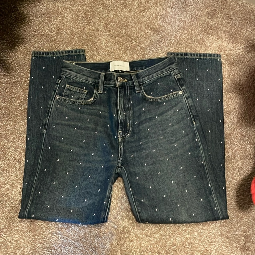 Current/Elliott Vintage Cropped Slim Jean Night Rider Studded High Rise Denim